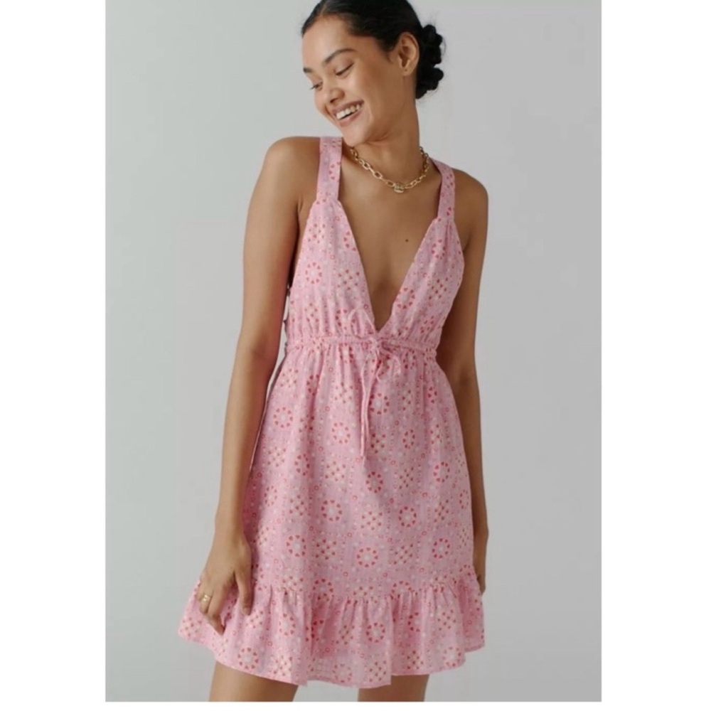 Urban Outfitters Hansel Heart Printed Strappy Sundress Pink S
